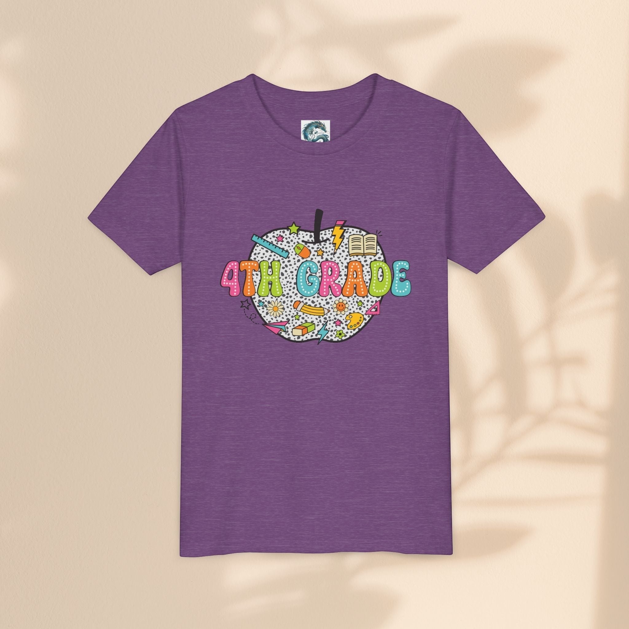 4th Grade Apple Youth T-Shirt, Fun Kids Tee, Back to School Shirt, Teacher Appreciation Gift, Colorful Youth Apparel