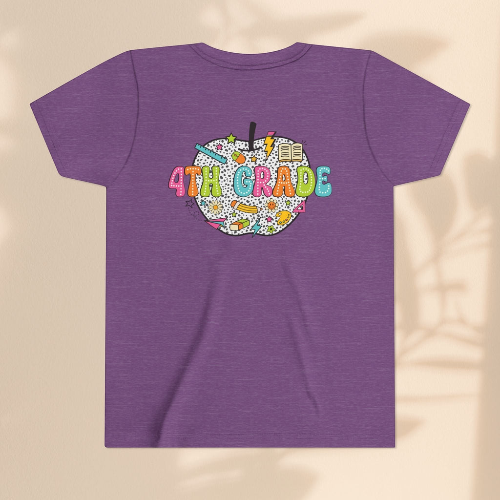 4th Grade Apple Youth T-Shirt, Fun Kids Tee, Back to School Shirt, Teacher Appreciation Gift, Colorful Youth Apparel