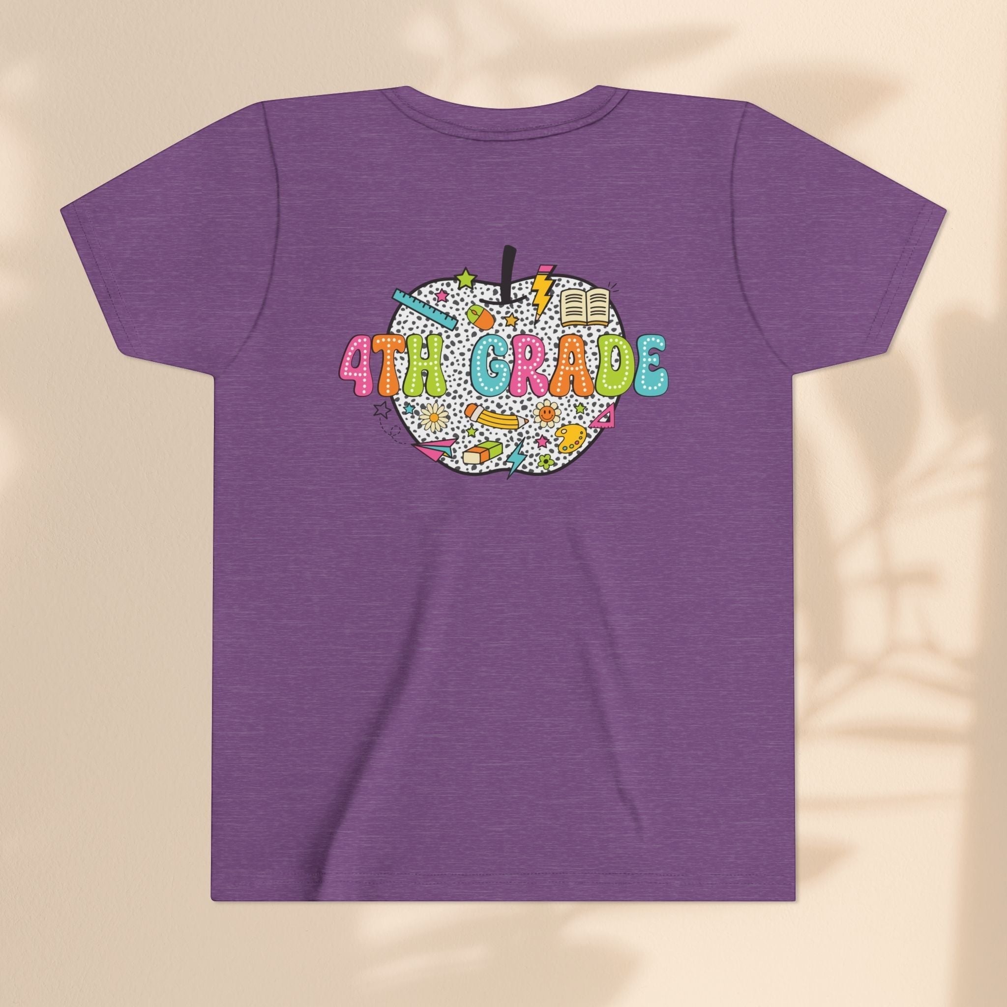 4th Grade Apple Youth T-Shirt, Fun Kids Tee, Back to School Shirt, Teacher Appreciation Gift, Colorful Youth Apparel
