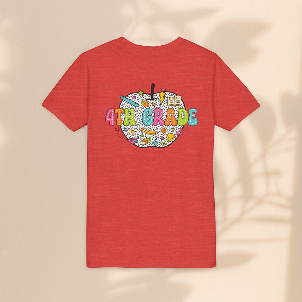 4th Grade Apple Youth T-Shirt, Fun Kids Tee, Back to School Shirt, Teacher Appreciation Gift, Colorful Youth Apparel