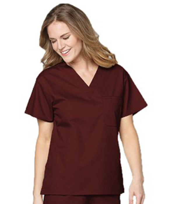 Stretchable Top v neck 1 pocket solid ladies half sleeve