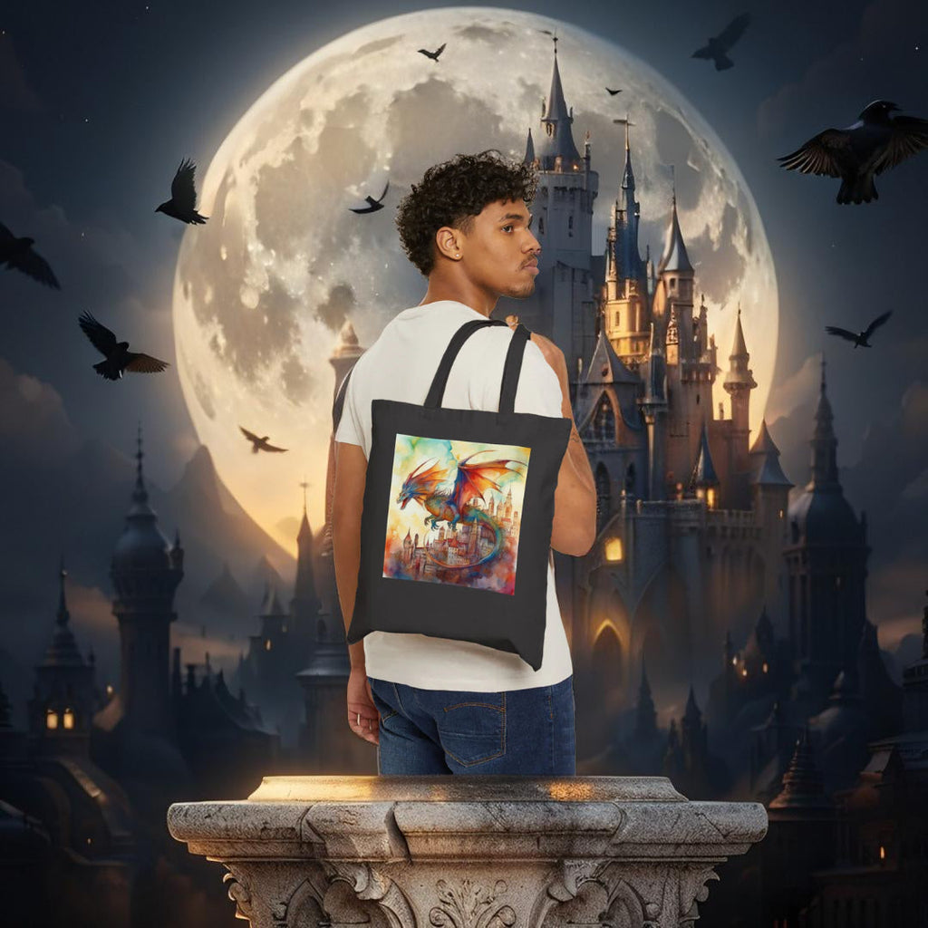 Cotton Canvas Tote Bag - Dragon Over City