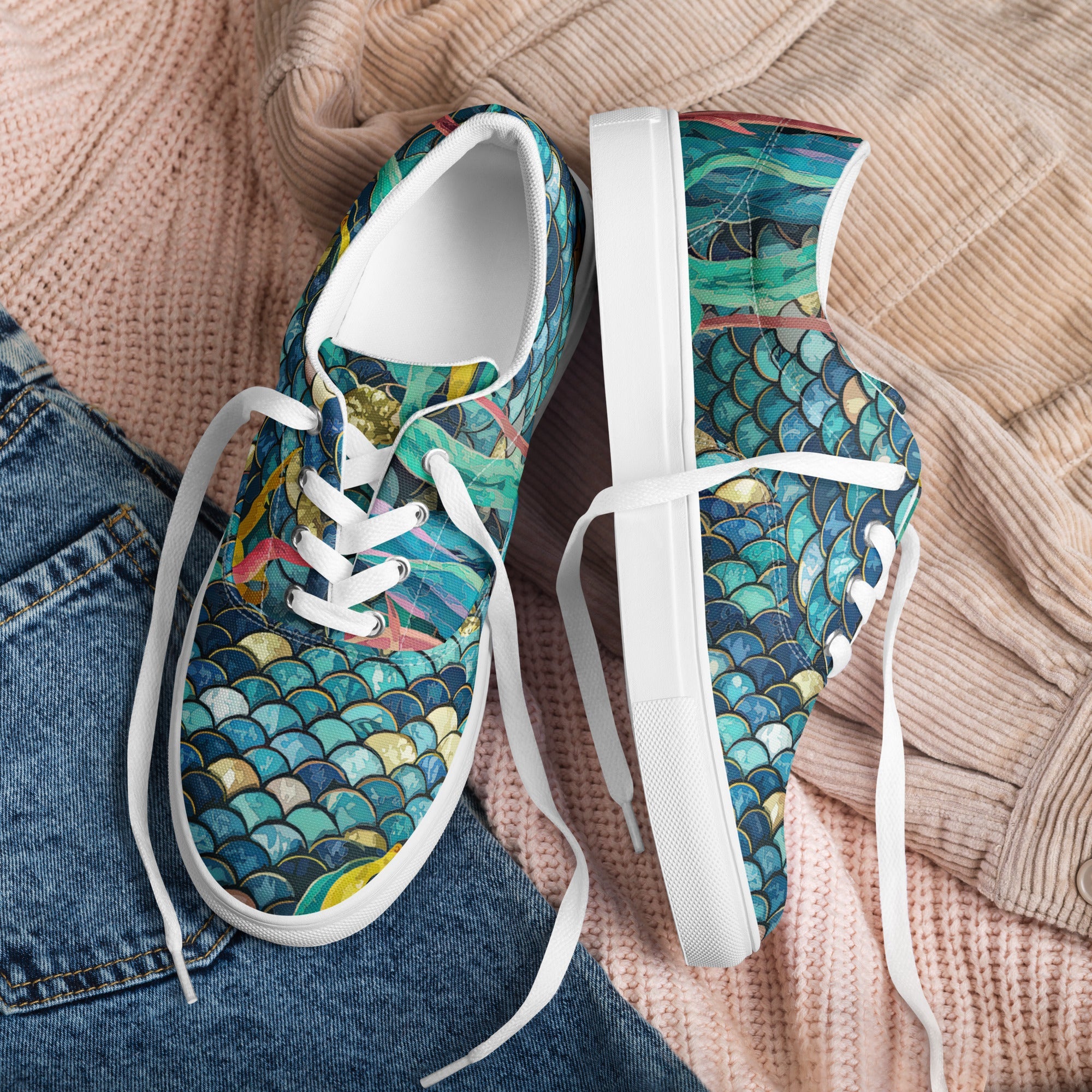 Mermaid Scale Net Women’s lace-up canvas shoes