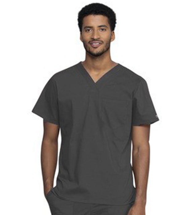 Microfiber Stretch Unisex Top v neck 1 pocket solid half sleeve